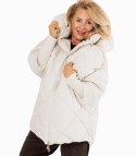 Kurtka zimowa oversize z kapturem i futerkiem NORDIC PUFF (Biały)