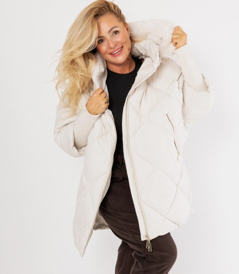 Kurtka zimowa oversize z kapturem i futerkiem NORDIC PUFF (Biały)