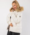 Pikowana kurtka zimowa z kapturem ozdobionym futerkiem ARIA PUFF (Biały)