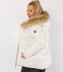 Pikowana kurtka zimowa z kapturem ozdobionym futerkiem ARIA PUFF (Biały)