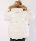 Pikowana kurtka zimowa z kapturem ozdobionym futerkiem ARIA PUFF (Biały)