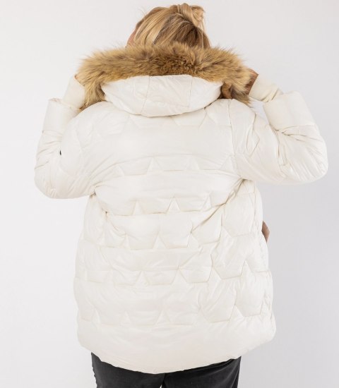 Pikowana kurtka zimowa z kapturem ozdobionym futerkiem ARIA PUFF (Biały)