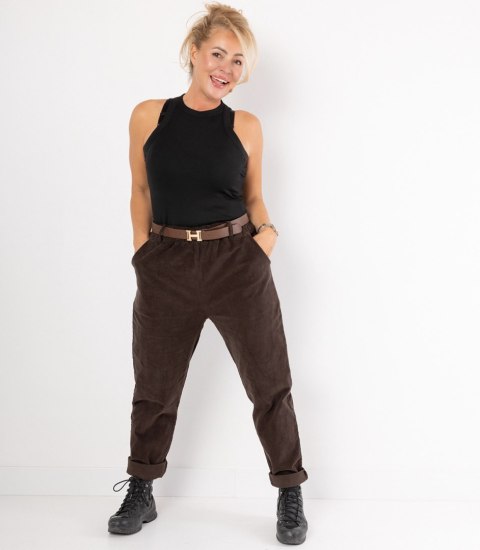 Sztruksowe spodnie chinosy z paskiem CITY SOFT (Brązowy)