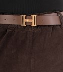 Sztruksowe spodnie chinosy z paskiem CITY SOFT (Brązowy)