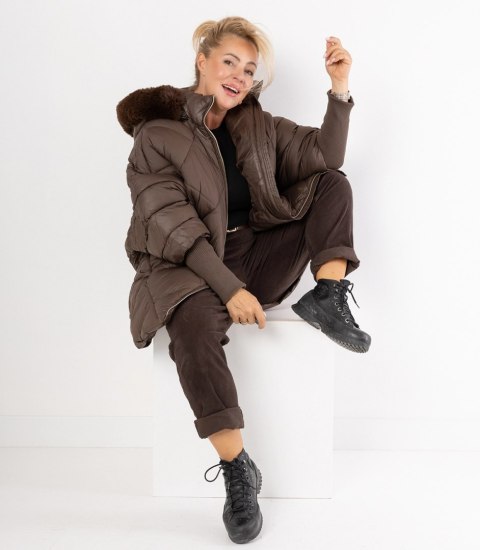 Sztruksowe spodnie chinosy z paskiem CITY SOFT (Brązowy)