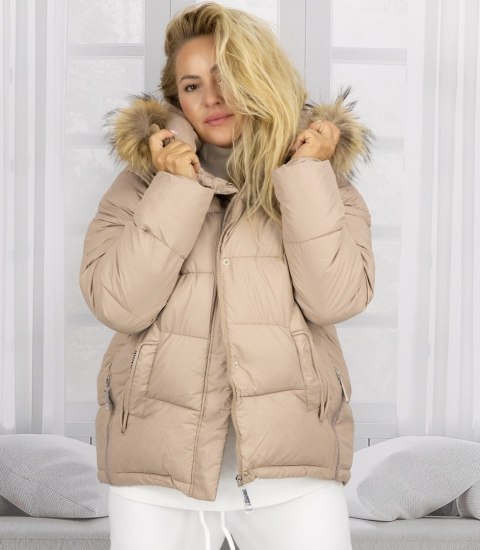 Ciepła kurtka zimowa dłuższa bomberka WINTER QUEEN (Beżowy)
