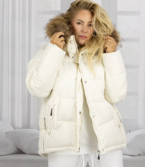 Ciepła kurtka zimowa dłuższa bomberka WINTER QUEEN (Biały)