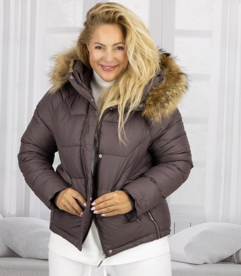 Ciepła kurtka zimowa dłuższa bomberka WINTER QUEEN (Brązowy)