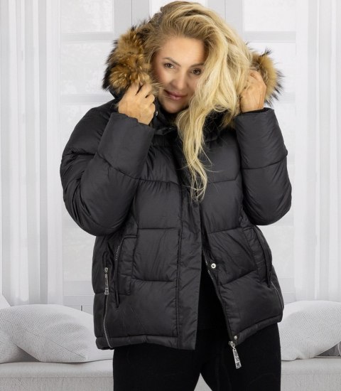 Ciepła kurtka zimowa dłuższa bomberka WINTER QUEEN (Czarny)