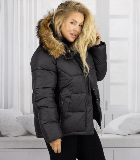 Ciepła kurtka zimowa dłuższa bomberka WINTER QUEEN (Czarny)