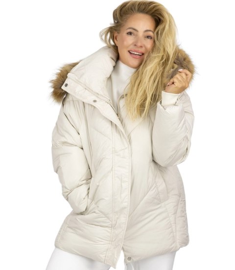 Ciepła kurtka zimowa trapezowy krój COCO (Biały)