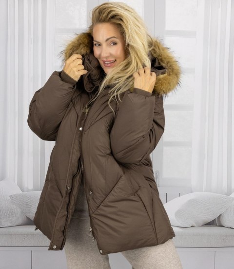 Ciepła kurtka zimowa trapezowy krój COCO (Brązowy)