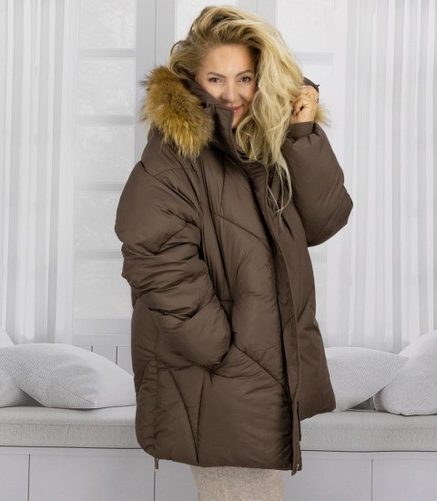 Ciepła kurtka zimowa trapezowy krój COCO (Brązowy)