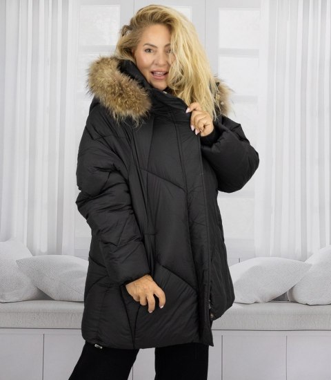 Ciepła kurtka zimowa trapezowy krój COCO (Czarny)