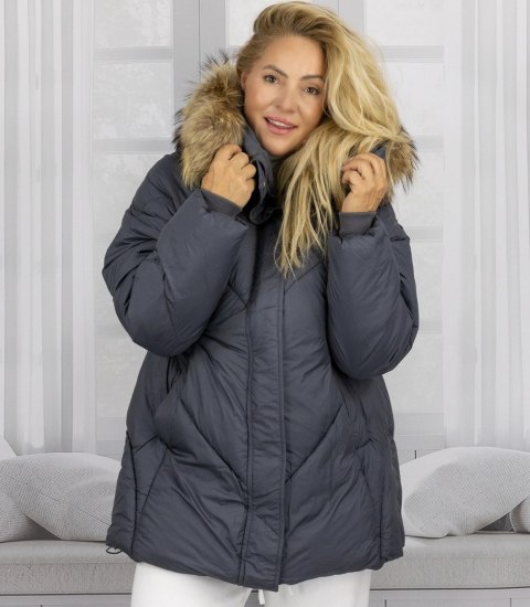 Ciepła kurtka zimowa trapezowy krój COCO (Szary)