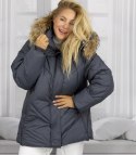 Ciepła kurtka zimowa trapezowy krój COCO (Szary)