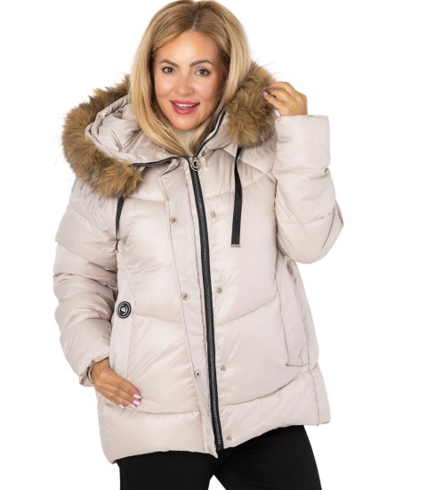 Ciepła kurtka zimowa z kapturem z futerkiem URBAN EXPLORER PLUS SIZE (Beżowy)