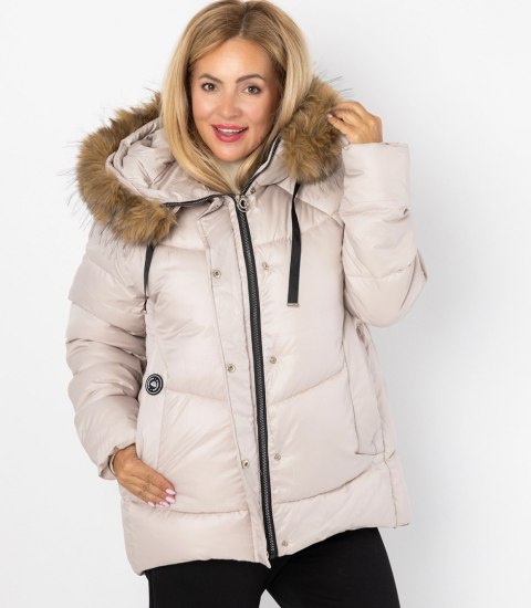 Ciepła kurtka zimowa z kapturem z futerkiem URBAN EXPLORER PLUS SIZE (Beżowy)