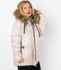 Ciepła kurtka zimowa z kapturem z futerkiem URBAN EXPLORER PLUS SIZE (Beżowy)