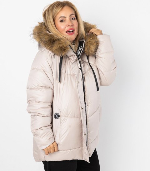 Ciepła kurtka zimowa z kapturem z futerkiem URBAN EXPLORER PLUS SIZE (Beżowy)