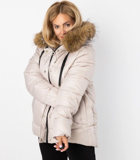 Ciepła kurtka zimowa z kapturem z futerkiem URBAN EXPLORER PLUS SIZE (Beżowy)