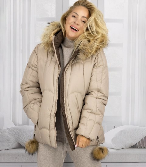 Ciepła kurtka zimowa z ozdobnymi pomponami SHAKIRA (Beżowy)
