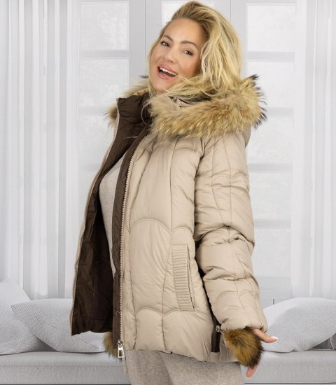 Ciepła kurtka zimowa z ozdobnymi pomponami SHAKIRA (Beżowy)