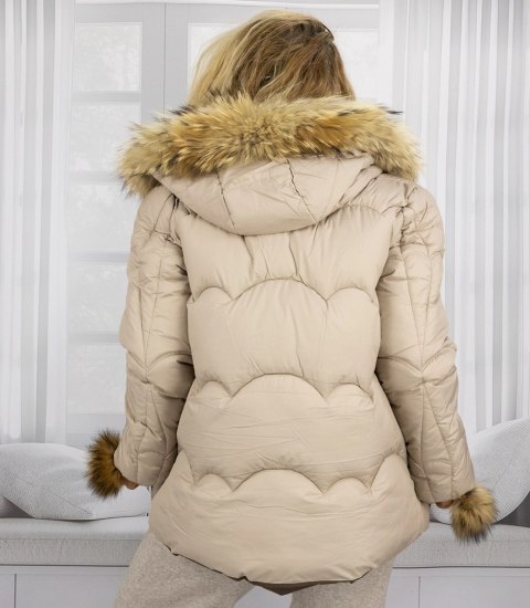Ciepła kurtka zimowa z ozdobnymi pomponami SHAKIRA (Beżowy)