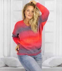Ciepły damski sweter oversize piękny OMBRE (Czerwony)