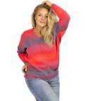 Ciepły damski sweter oversize piękny OMBRE (Czerwony)