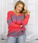Ciepły damski sweter oversize piękny OMBRE (Czerwony)