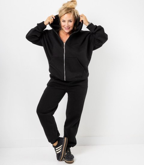 Ciepły gruby komplet dresowy rozpinana bluza LAURA (Czarny)