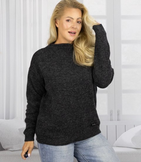 Ciepły sweter damski oversize dekolt łódka MARLENA (Szary)