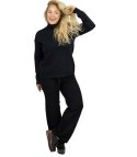 Dzianinowy zestaw bluzka ze stójką i rozszerzane spodnie KAMILLA (Czarny)