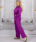 Dzianinowy zestaw bluzka ze stójką i rozszerzane spodnie KAMILLA (Fioletowy)