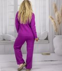 Dzianinowy zestaw bluzka ze stójką i rozszerzane spodnie KAMILLA (Fioletowy)