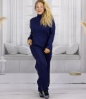 Dzianinowy zestaw bluzka ze stójką i rozszerzane spodnie KAMILLA (Niebieski)