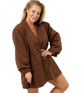 Marynarka oversize ozdobiona kryształkami STARDUST (Brązowy)