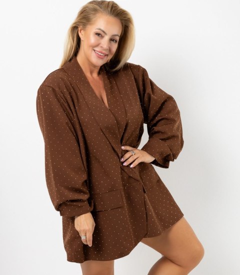 Marynarka oversize ozdobiona kryształkami STARDUST (Brązowy)