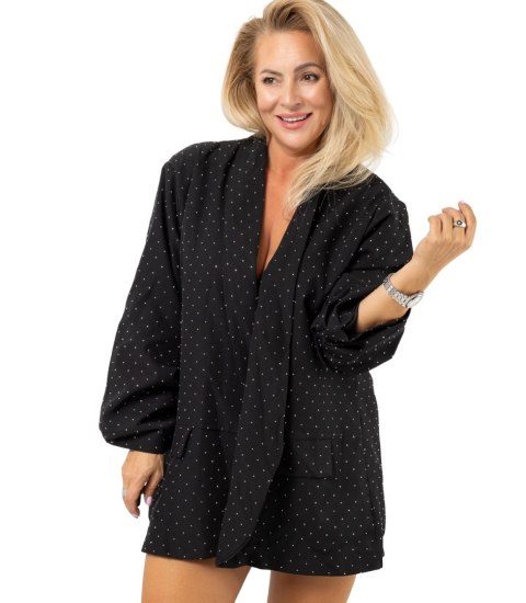 Marynarka oversize ozdobiona kryształkami STARDUST (Czarny)