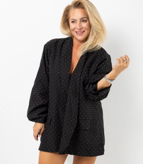 Marynarka oversize ozdobiona kryształkami STARDUST (Czarny)