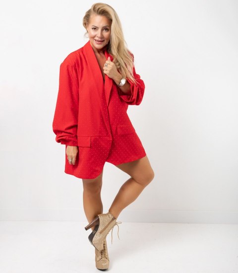 Marynarka oversize ozdobiona kryształkami STARDUST (Czerwony)