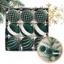 9er-Set Kugeln im Paket, grüner Samt, 8cm, Christbaumkugeln BSN68