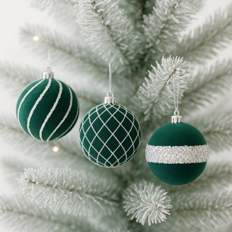 9er-Set Kugeln im Paket, grüner Samt, 8cm, Christbaumkugeln BSN68