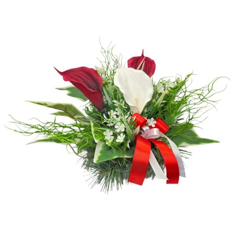 Stroik na cmentarz kwiaty na grób pomnik mała misa z obciążeniem