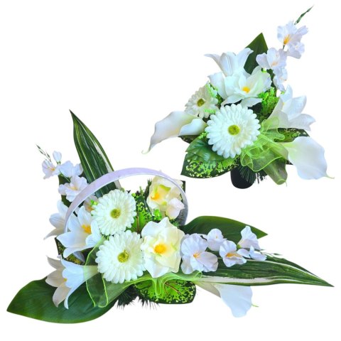 ZESTAW KOMPLET NA CMENTARZ STROIK I BUKIET KWIATY NA GRÓB POMNIK