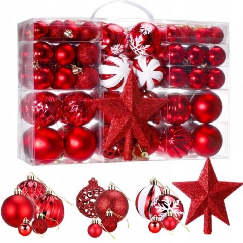 100er Set Weihnachtskugeln + Christbaumstern, rot-weiß BSN66