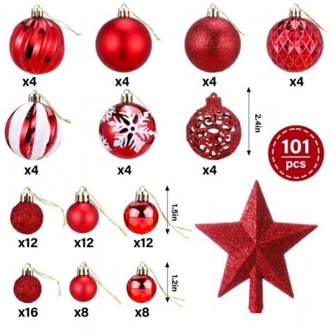 100er Set Weihnachtskugeln + Christbaumstern, rot-weiß BSN66