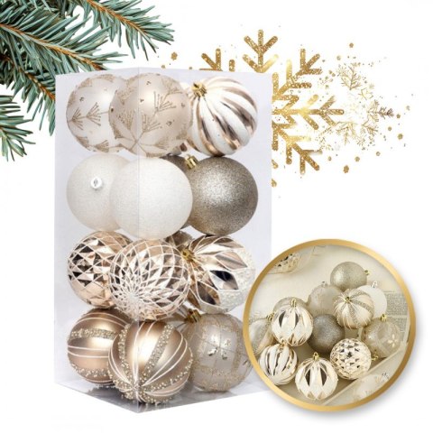 16er Set Kugeln im Paket, 8 cm Gold, Christbaumkugeln BSN43