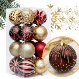 16er Set Kugeln im Paket, 8cm, Gold, Rot, Christbaumkugeln BSN58